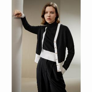 LILYSILK Cardigan Cashmere Donna Nero Profili A Contrasto Su Polsini E Orlo 100 Cashmere Caldo Morbido E Delicato Sulla Pelle L