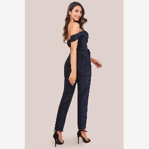 Goddiva Lurex Cowl Neck Jumpsuit  Navy