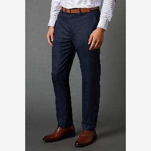 Mens Navy Sharkskin Slim Fit Trousers