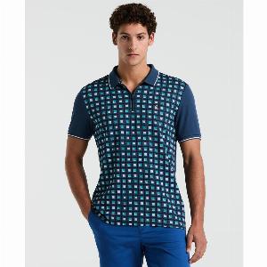 Jaquard Front 14 Zip Polo Shirt In Sargasso Sea