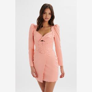 Lavish Alice CHARLIE Twist Front Pleated Mini Dress In Peach L UK14