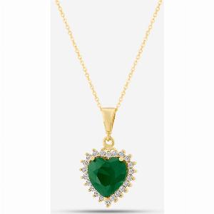 9ct Yellow Gold Green Cubic Zirconia Heart Halo Pendant Necklace NBD026YEM TRACEY918
