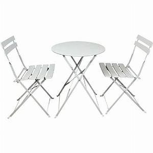 Set Bistrot Da Balcone Bar Terrazza con Tavolo Rotondo E 2 Sedie Pieghevoli Bianco
