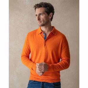 Get 68 Discount on Orange Knitted Polo with Floral Details Size S