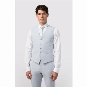 Alexandre Tailored Fit Soft Blue Linen Waistcoat