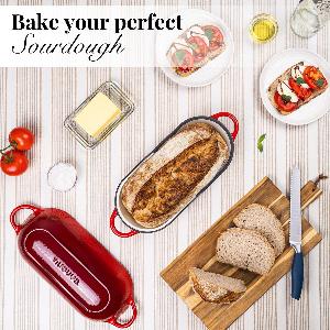 Enamelled Cast Iron Bread Loaf Pot  Non Stick Dutch Oven 34cm x 16cm Red