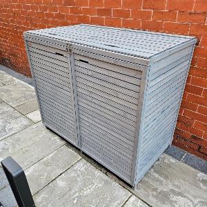 135m x 114m Large Grey Wooden Outdoor Garden Double Wheelie Bin Store Storage for 2 Bins