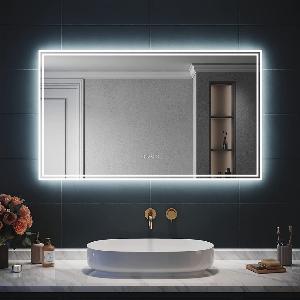 SIRHONA Miroir LED Salle de Bain Bluetooth 120x70cm Miroir  de Bain avec Eclairage Intégré Antibuée Affichage