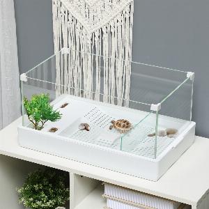 PawHut 50 Turtle Aquarium Glass Tank with Basking Platform Filter Design Full View Terrapin Habitat White   Aosom UK