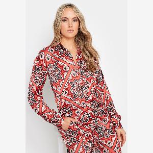Lts Tall Rust Brown Tile Print Long Sleeve Shirt 8 Lts  Tall Womens Shirts  Blouses