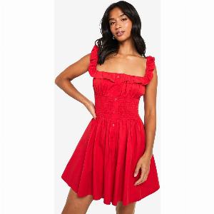 Enjoy 63 Discount on Womens Petite Cotton Poplin Shirred Mini Dress  18