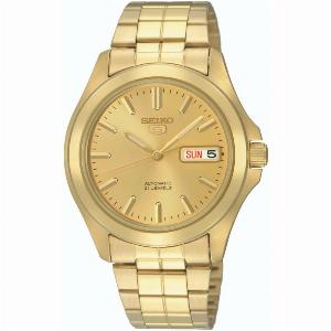 Seiko 5 Automatic Gold Dial Gold PVD Stainless Steel Bracelet Menaposs Watch SNKK98K1
