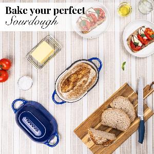 Enamelled Cast Iron Bread Loaf Pot  24x16cm Dutch Oven NonStick Dark Blue