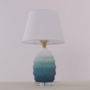 3D Blue Green White Gradient Threaded Ceramic Table Lamp with Fabric Shade