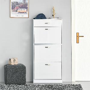 HOMCOM Shoe Cabinet with 4 Drawers Storage High Gloss Cupboard w Flip Doors Pull Down Furniture Unit w Adjustable Shelves for 18 Pairs   Aosom UK