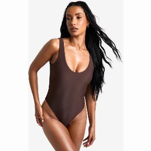 Womens Swimwear Essentials Scoop Swimsuit  Chocolate  12