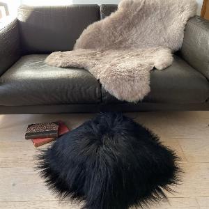 Icelandic Sheepskin Natural Long Natural Black Cushion Square Double Sided