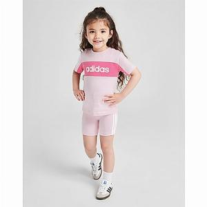 adidas Girls Linear TShirtShorts Set Infant  Pink