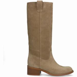 Beigefarbene VelourslederStiefel
