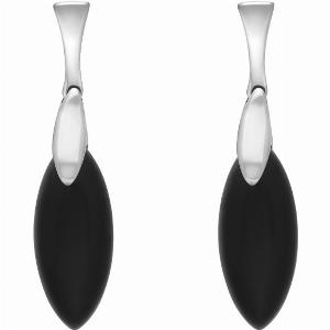 Sterling Silver Whitby Jet Slim Marquise Drop Earrings