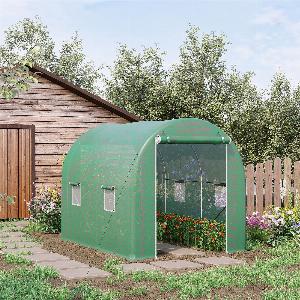 Outsunny Serre de jardin tunnel surface sol 6 m² 3L x 2l x 210H m châssis tubulaire renforcé porte zippée 4 fenêtres enroulables vert   Aosom France