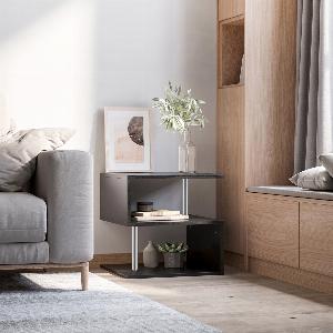 HOMCOM SShape Coffee Table 2Tier Storage Shelves Versatile Organizer for Home Office Black   Aosom UK