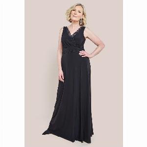 Diamante  Scalloped Lace Neck Maxi Dress  Black by Goddiva