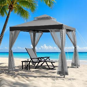 SUNJOY 8x8 Soft Top Gazebo with Mosquito Netting  Gray  Black