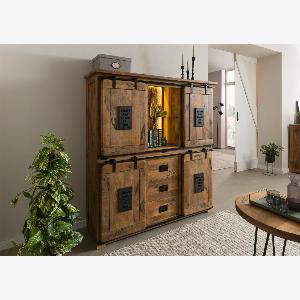 Buffet en bois de Manguier  Bois de récupération 150x45x160 naturel laqué RAILWAY LUX 120