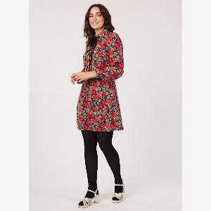 Joanie Clothing Paulina Antique Rose Print Tie Neck Mini Dress US 12