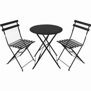 Set Tavolo e Sedie Pieghevoli da Balcone Bar e Terrazza Mobili da Pranzo per Giardino Esterno  Nero