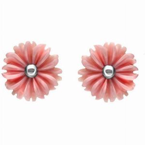 Sterling Silver Pink Conch Tuberose 8mm Daisy Stud Earrings