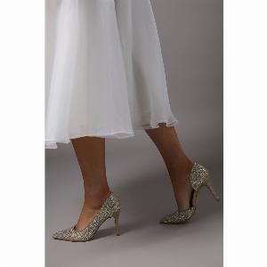 Soltha Diamante Stiletto Heeled Court Shoes  Gold