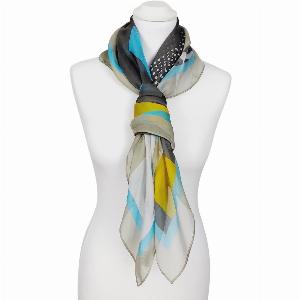 TINITEX Seidentuch Halstuch Patchwork Grafik blau gelb
