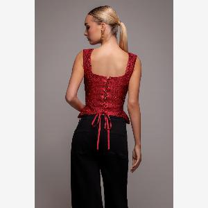 Get 13 Off Goddiva Red Sleeveless LaceUp Back Corset