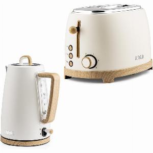 NordiQ Cream 2Slice Toaster  17L Electric Kettle Set