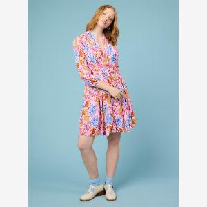 Joanie Clothing Barbara Painterly Cat Print ButtonThrough Dress US 18