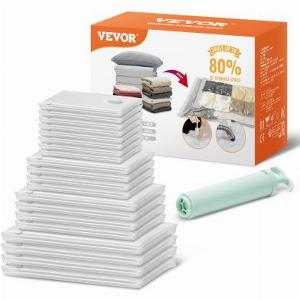 VEVOR Vacuum Storage Bags 20 Pack Space Saver Seal Bag4 Jumbo4 Large4 Medium4 Small4 Roll Compression Airtight Zipper Space Bags with Hand Pump for Cloth Bedding Blanket Pillow Travel