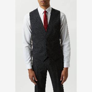 Mens Slim Fit Plain Charcoal Wool Suit Waistcoat