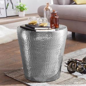 FineBuy Beistelltisch rund 41 cm Metall  Orientalischer Design Wohnzimmertisch Aluminium  Hammerschlag Alu kleiner Couchtisch  Dekotisch