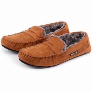 Weird Fish Hector Suede Style Moccasin Slippers Tan Size L