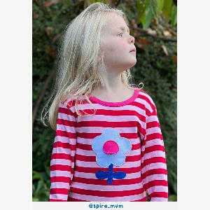 Organic Pink Flower Applique LongSleeved TShirt  34y  104cm
