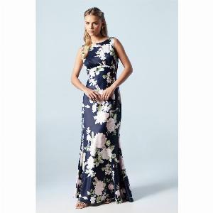 Petite Dahlia Floral Printed Cowl Back Bridesmaids Dress  Navy