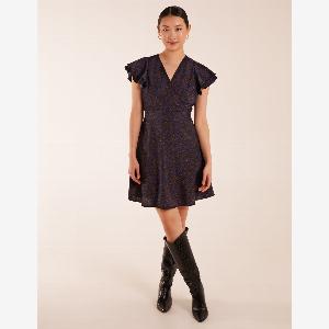 Leopard Print Wrap Ruffle Mini Dress  18  NAVY