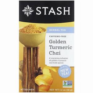 Stash Tea Herbal Tea Golden Turmeric Chai CaffeineFree 18 Tea Bags 12 oz 36 g