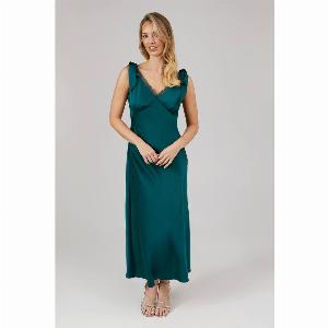 Satin Lace Insert Tie Shoulder Midi Bridesmaid Dress