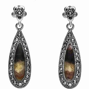 Sterling Silver Blue John Marcasite Pear Drop Stud Earrings