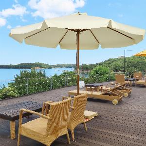 Outsunny Parasol droit rond Parasol balcon grande taille de jardin Ø 3 m bois de bambou beige