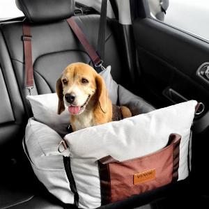 VEVOR Hundeautositz Hundesitzerhöhung mit seitlichen Griffen und Aufbewahrungstasche ansteckbarer Sicherheitsleine und Füllung aus PPBaumwolle Hundeautobett für kleine Hunde bis 25 Pfund grau