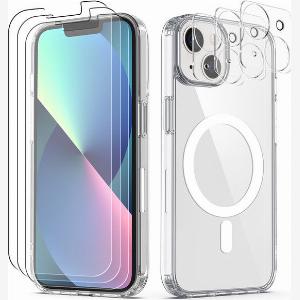 Podec Magsafe Case Passend für iPhone 13 Mini  Mit 3x Bildschirmschutz  3x Kameraschutz  Magnetisch mit Ring Transparent  Handytasche Transparentes Case